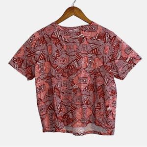 Unique Geometric Red & White Crop Top